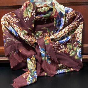 Vintage burgundy multi colored Floral Pattern made in Italy Scarf